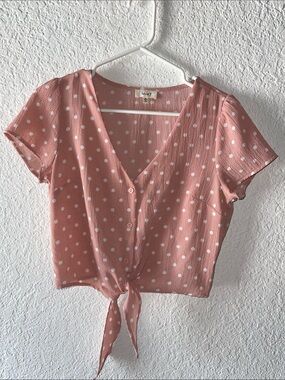 Love Pink Polka Dot Tie-Front Crop Top